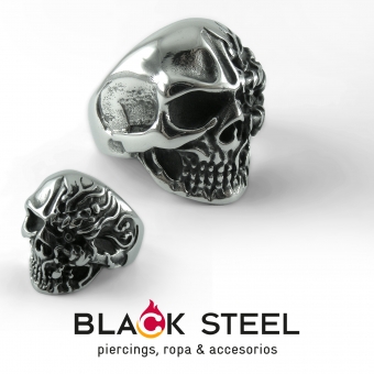 Edición Celebridad alcanzar Anillo calavera cara quemada | Black Steel Piercing