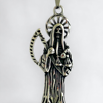 Ciondolo E Collana Santa Muerte In Argento 925 Con Zirconi - Fatto A Mano - Catena 24 Pollici