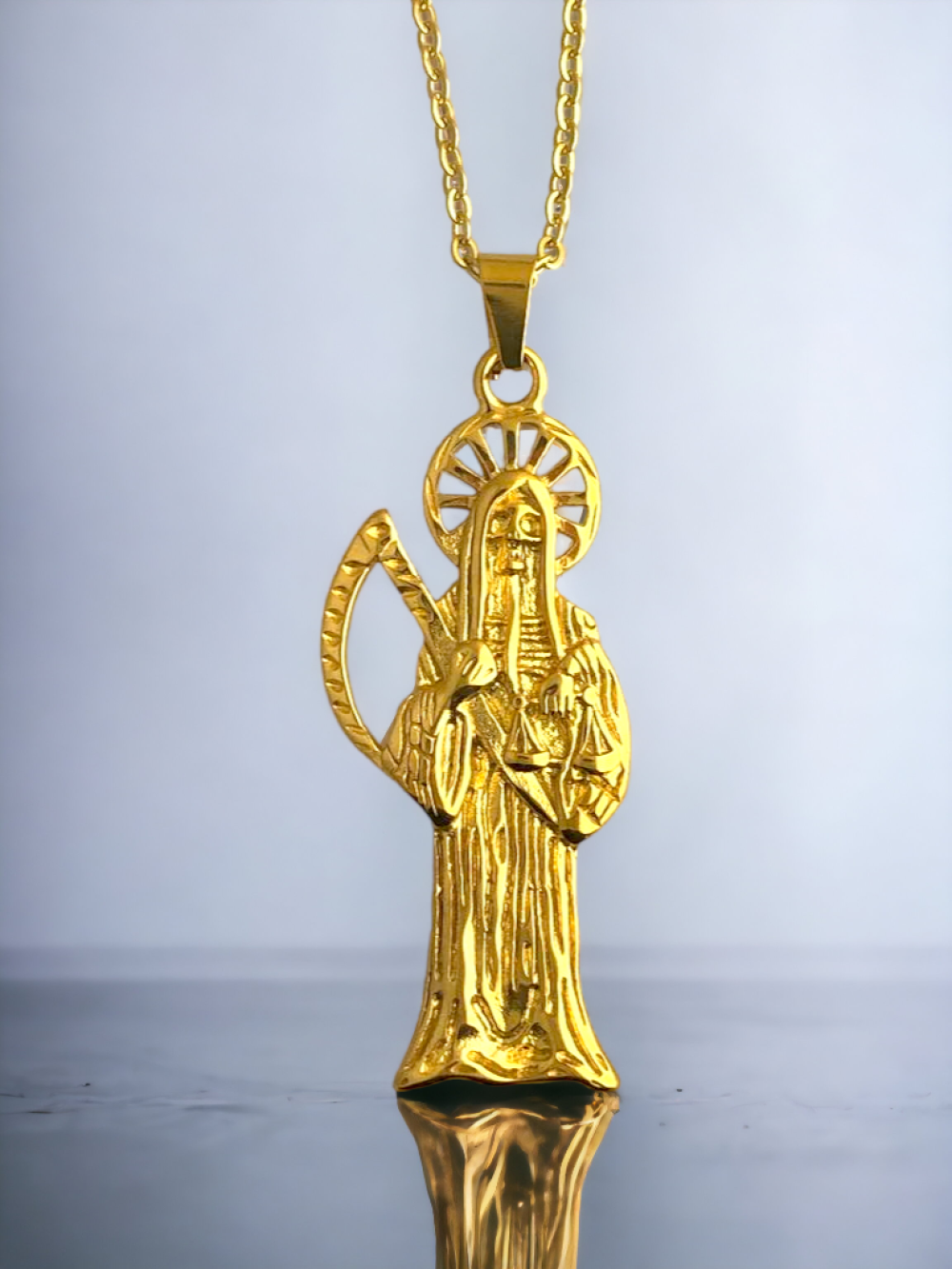 DIJE SANTA MUERTE GRANDE DORADA Black Steel Piercing